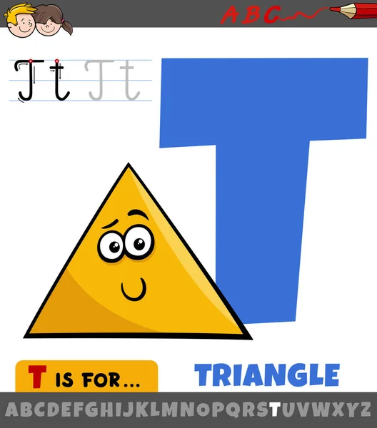 Pedagogisk Tecknad Illustration Bokstaven Från Alfabetet Med Triangeln Geometrisk Form — Stock vektor