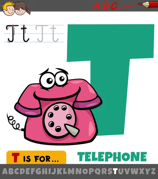 Educational Cartoon Illustration Letter Alphabet Obsolete Telephone Character — Stock Vector