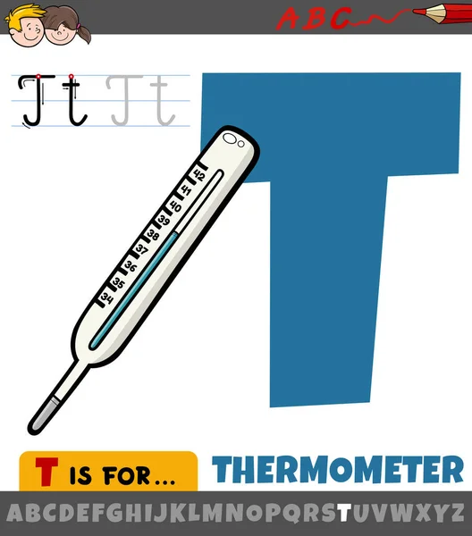 Tecknad Utbildning Illustration Bokstaven Från Alfabetet Med Termometer Enhet — Stock vektor