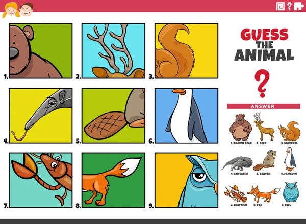Γελοιογραφία Απεικόνιση Της Εκπαιδευτικής Δραστηριότητας Μαντέψουν Ζωικά Είδη Για Παιδιά — Διανυσματικό Αρχείο