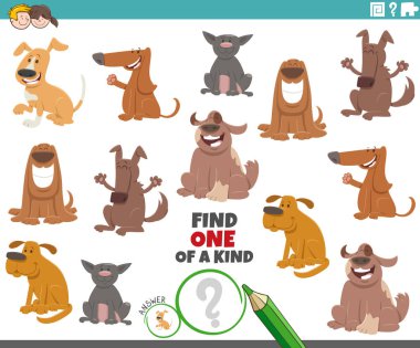 Çizgi filmlerde sevimli köpek hayvan karakterlerinin oynadığı eğitici bir oyun bul.