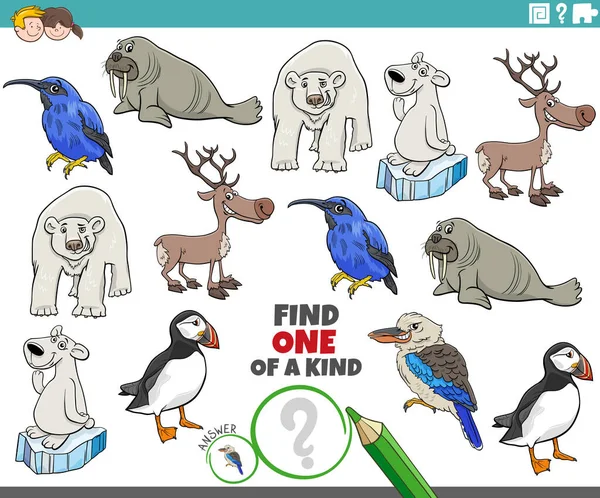 Tecknad Illustration Hitta Typ Bild Pedagogiska Spel Med Comic Animal — Stock vektor
