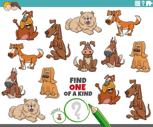 Cartoon Ilustrace Najít Jeden Druhu Obrázek Vzdělávací Hra Psy Zvířecí — Stockový vektor