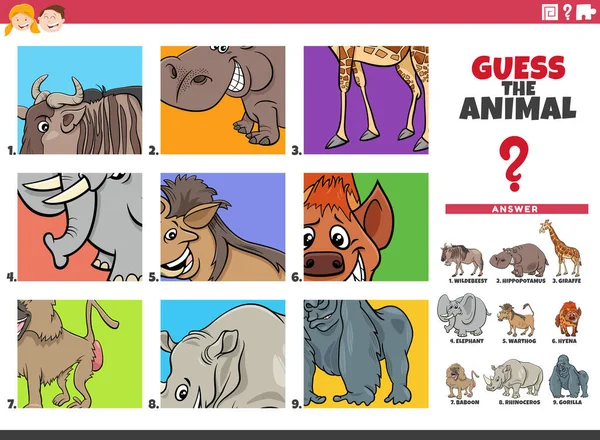 Cartoon Illustration Educational Task Guessing Animal Species Children — Stock Vector