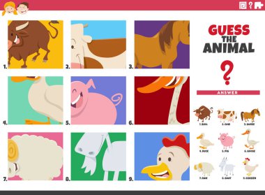 Çocuklar için hayvan türleri hakkında tahmin yürüten eğitici oyunun çizgi film çizimi