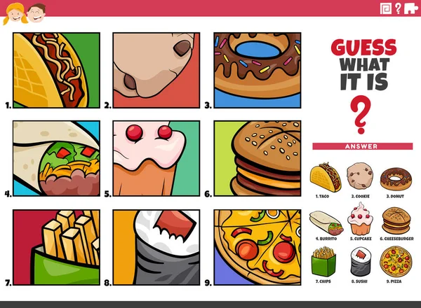 Çocuklar için yiyecek tahmin etme oyununun eğitici illüstrasyonu