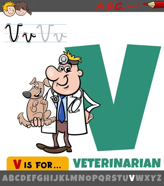 Desenho Animado Educativo Ilustração Letra Alfabeto Com Caráter Veterinário — Vetor de Stock