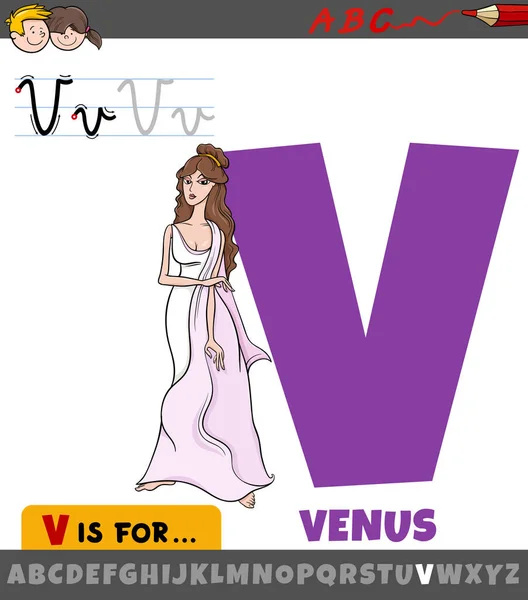 Dibujos Animados Educativos Ilustración Letra Del Alfabeto Con Venus Personaje — Archivo Imágenes Vectoriales