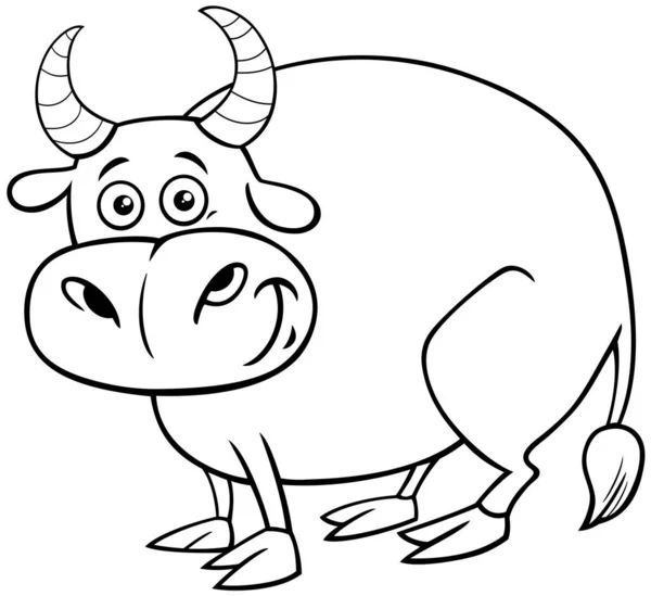 Černobílé Kreslené Ilustrace Býčí Farmy Živočišné Postavy Zbarvení Stránky Knihy — Stockový vektor
