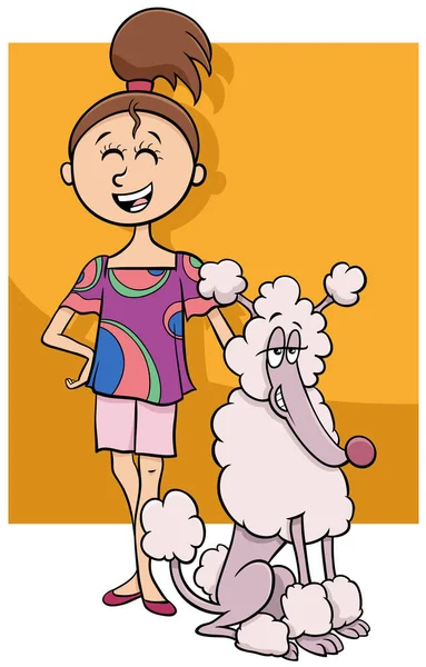 Cartoon Illustration Von Teenie Mädchen Mit Pudelhund Charakter — Stockvektor