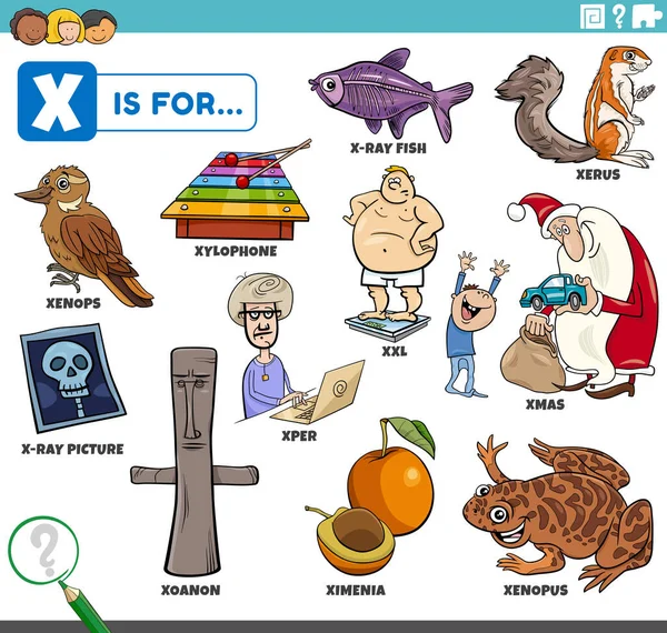 Educational Cartoon Illustration Children Comic Characters Objects Set Letter — Stock vektor