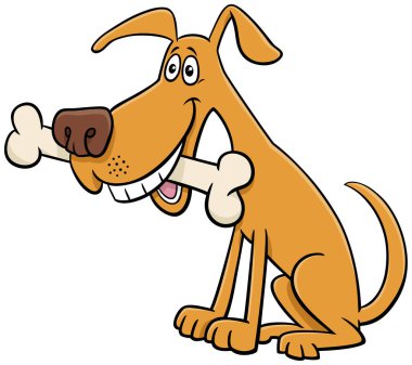 Mutlu sarı köpek çizgi roman çizimi. Kemikli hayvan karakteri.