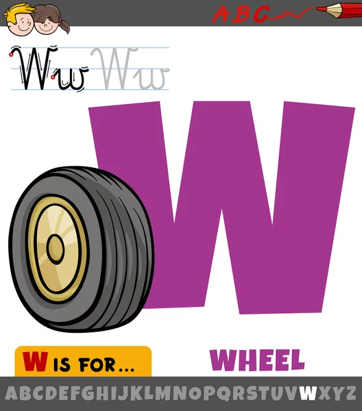Educational Cartoon Illustration Letter Alphabet Wheel Object — Stock vektor