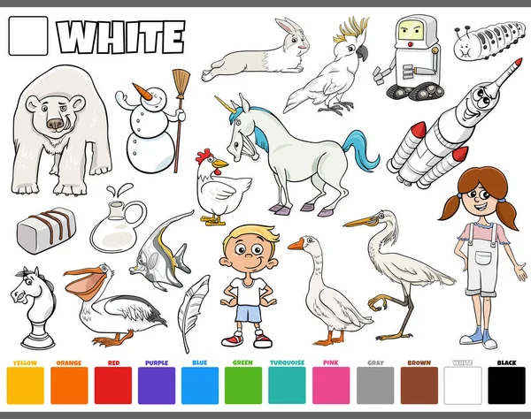 Dibujos Animados Con Personajes Cómicos Como Personas Animales Objetos Blanco — Archivo Imágenes Vectoriales