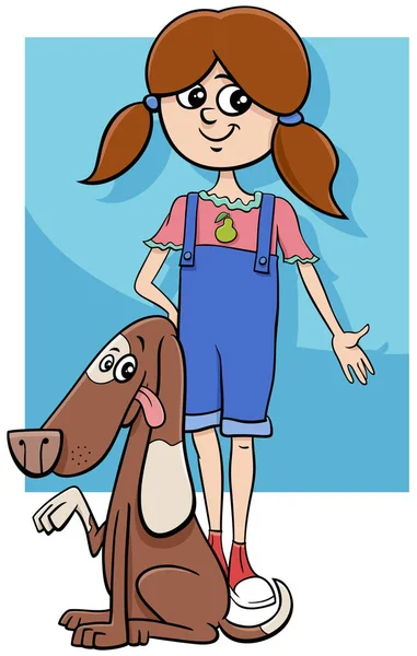 有斑点狗的可爱女孩的卡通画 — 图库矢量图片