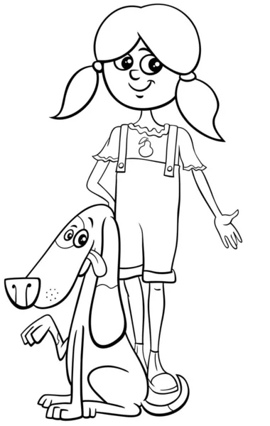 Illustration Dessin Animé Noir Blanc Fille Mignonne Avec Coloriage Personnage — Image vectorielle