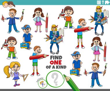 Çizgi film illüstrasyonunda komik öğrencilerin oynadığı eğitici bir oyun bul