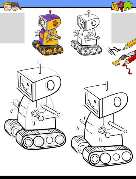 Cartoon Illustration Drawing Coloring Educational Activity Children Comic Robot Character — Stock Vector