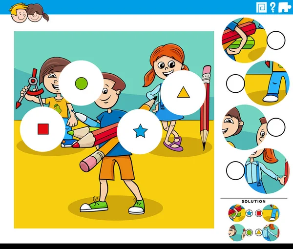 Illustration Bande Dessinée Match Éducatif Les Pièces Puzzle Jeu Avec — Image vectorielle