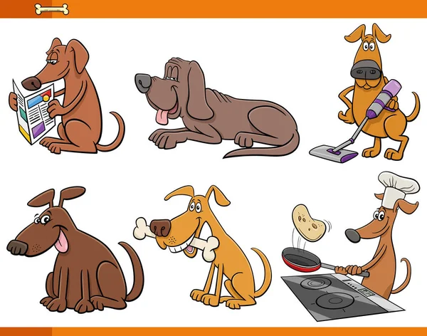 Cartoon Illustration Funny Dogs Puppies Animal Funny Characters Set — Vetor de Stock