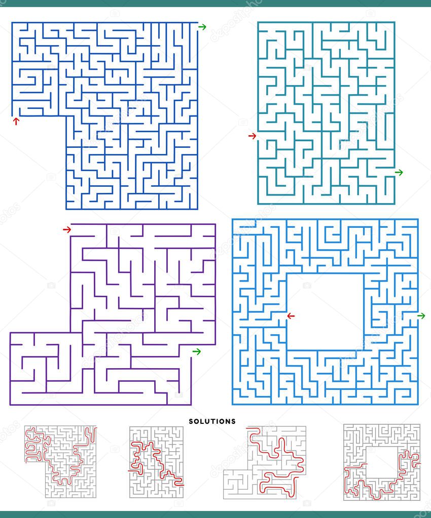 Illustration of maze games graphs set with solutions