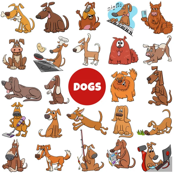 Γελοιογραφία Απεικόνιση Των Σκύλων Και Κουτάβια Ζώων Συντροφιάς Χαρακτήρες Κόμικ — Διανυσματικό Αρχείο