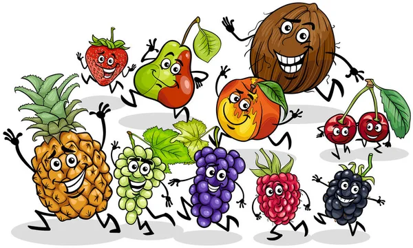 Cartoon Illustration Playful Fruit Comic Characters Group — ストックベクタ