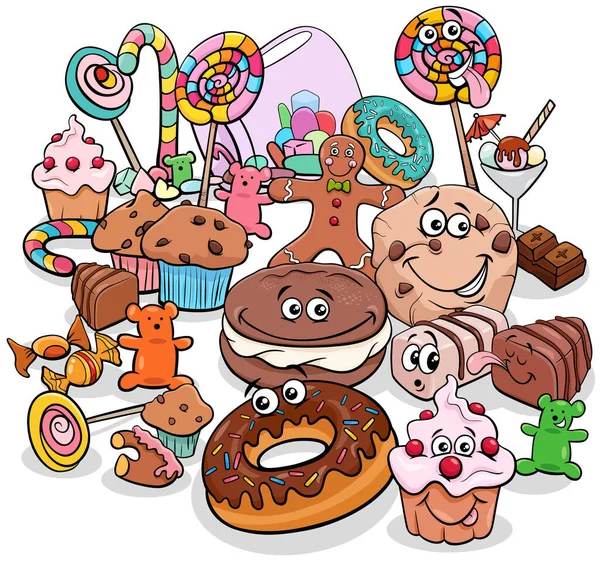 Cartoon Illustration Sweet Food Objets Candy Objects Group — 스톡 벡터