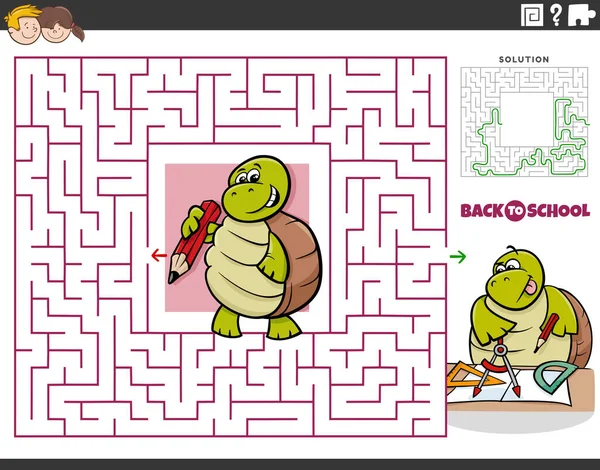 Cartoon Ilustrace Vzdělávací Bludiště Puzzle Hra Pro Děti Komické Želvy — Stockový vektor