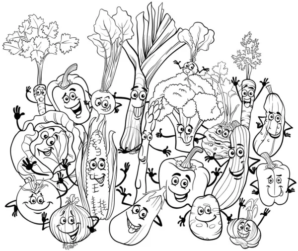 Illustration Bande Dessinée Noir Blanc Personnages Comiques Fruits Drôles Coloriage — Image vectorielle