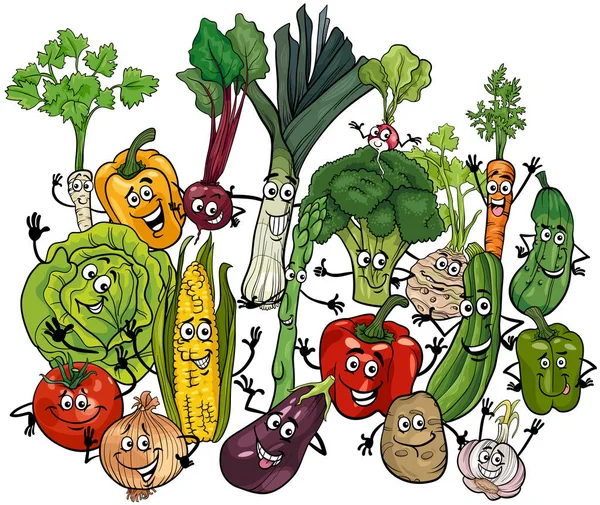 Ilustrasi Kartun Kelompok Karakter Makanan Sayuran Bahagia - Stok Vektor