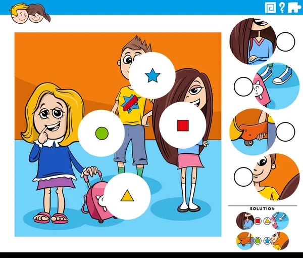 Cartoon Illustration Educational Match Pieces Jigsaw Puzzle Game School Children — Stockový vektor