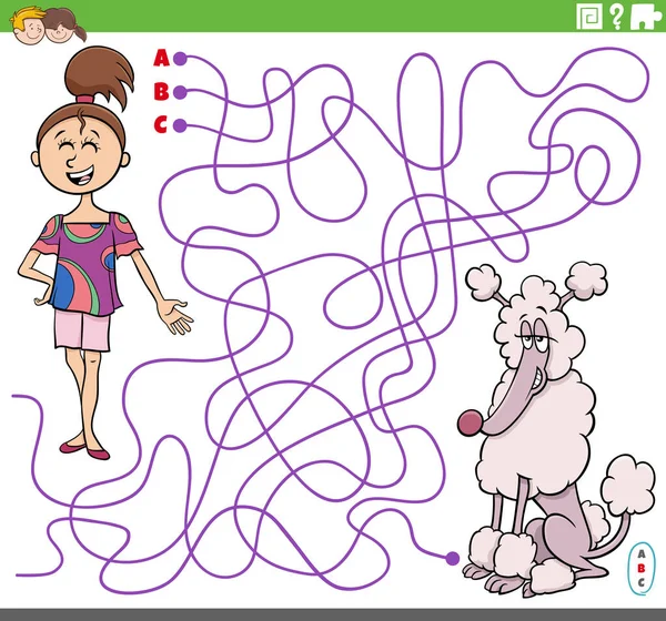 Cartoon Illustration Lines Maze Puzzle Game Comic Teen Girl Character — Archivo Imágenes Vectoriales