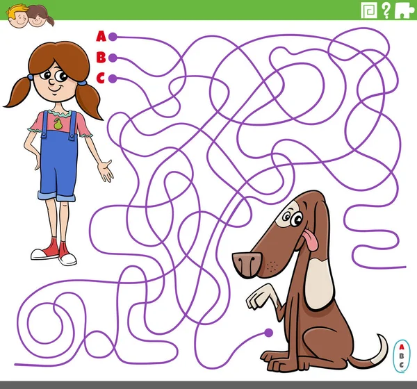 Cartoon Ilustrace Linií Bludiště Puzzle Hra Komiksovou Dívkou Charakter Její — Stockový vektor