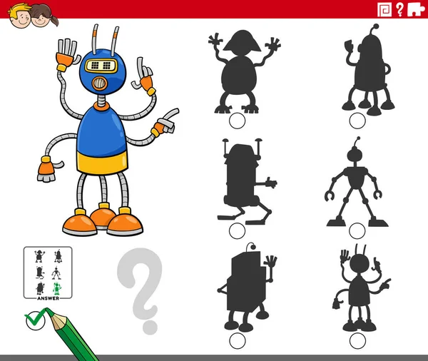 Komik Robot Karakterli Çocuklar Için Gölge Eğitimi Oyununa Doğru Resmi — Stok Vektör