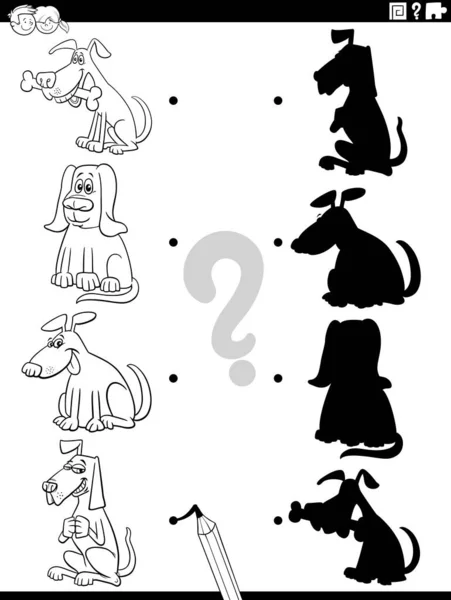 Siyah Beyaz Karikatür Çizimleri Doğru Gölgelerle Köpeklerin Hayvan Karakterlerini Renklendirme — Stok Vektör