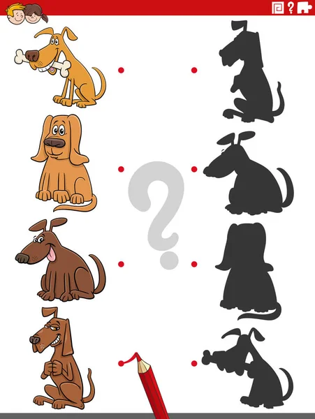 Cartoon Illustration Match Right Shadows Pictures Educational Game Comic Dogs — Διανυσματικό Αρχείο