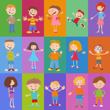 Çizgi film çizimi arkaplan veya desen veya çizgi roman çocuk karakterleri ile dekoratif kağıt tasarımı