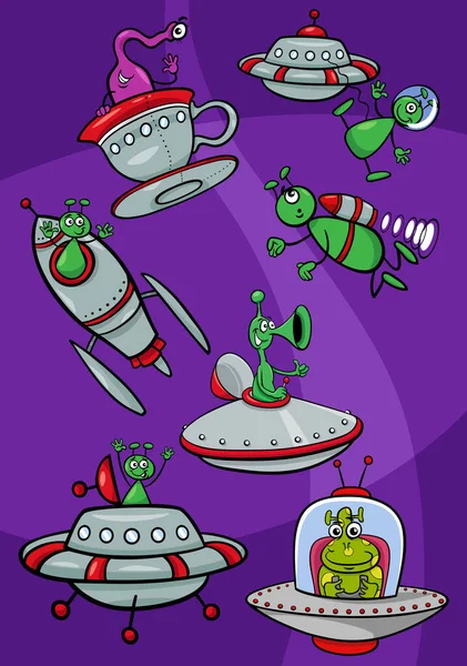 Cartoon Illustration Funny Aliens Characters Space — Vector de stock