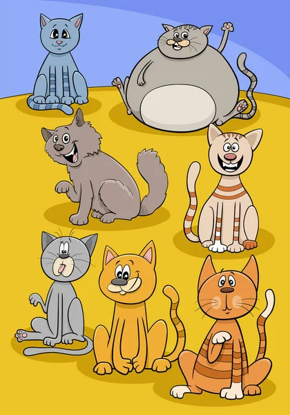 Cartoon Afbeelding Van Grappige Katten Kittens Dier Tekens Groep — Stockvector