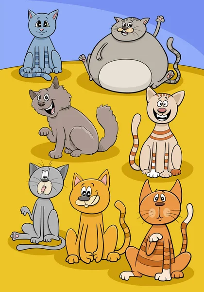 Illustrazione Del Fumetto Gatti Gattini Divertenti Gruppo Personaggi Animali — Vettoriale Stock