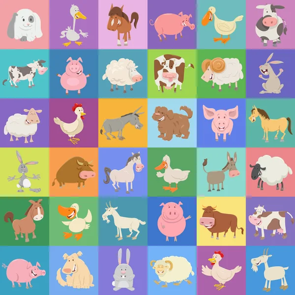 Komik Çiftlik Hayvanı Karakterleri Ile Arkaplan Veya Desen Dekoratif Kağıt — Stok Vektör