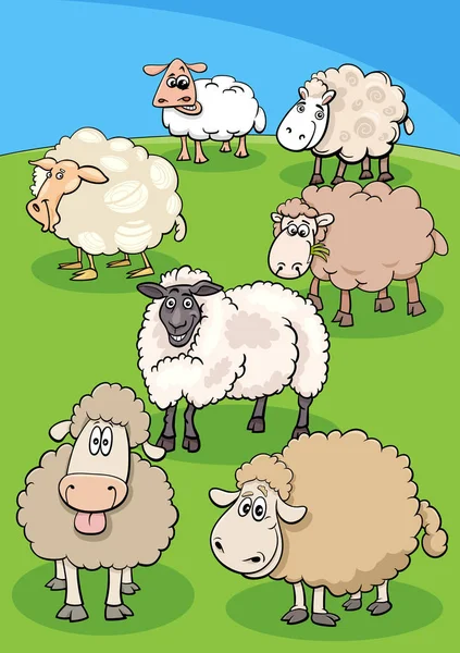 Cartoon Illustration Sheep Farm Animal Characters Meadow - Stok Vektor