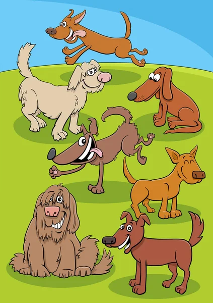 Cartoon Illustration Happy Dogs Comic Animal Characters Group —  Vetores de Stock