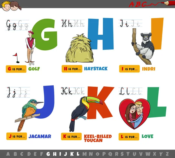 G至L儿童阅读和写作练习用字母表教材中大写字母的卡通画 — 图库矢量图片