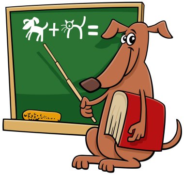 Cartoon illustration of funny dog teacher character in the classroom