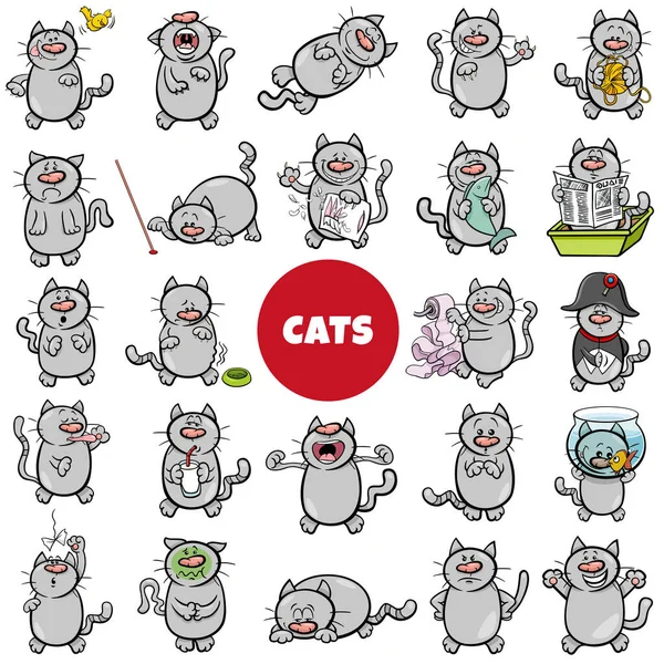 Γελοιογραφία Απεικόνιση Των Αστείων Ζώων Γάτες Χαρακτήρες Μεγάλο Σύνολο — Διανυσματικό Αρχείο