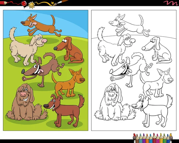 Cartoon Illustration Happy Dogs Animal Characters Coloring Page — Stok Vektör