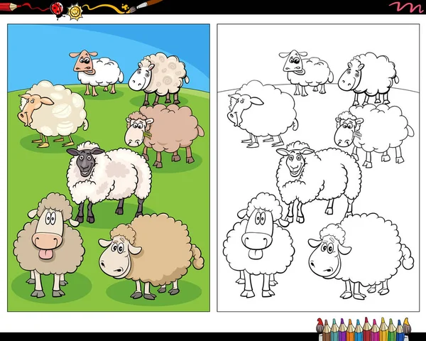 Cartoon Illustration Sheep Farm Animal Characters Meadow Coloring Page — ストックベクタ