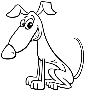 Black and white cartoon illustration of happy dog comic animal character coloring page